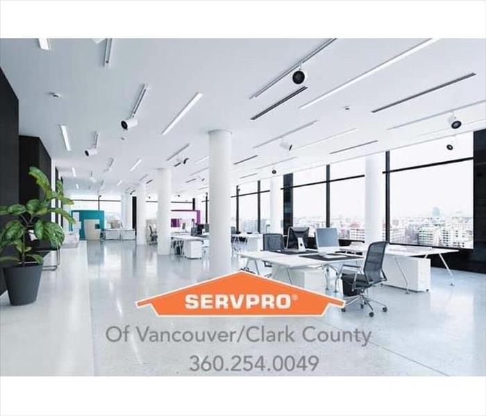 Commercial office with SERVPRO house and franchise info